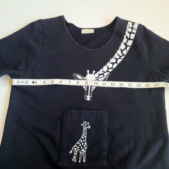 Cite maxi black dress with giraffe images and pocket. Animal print. Logenlook - Picture 8 of 8